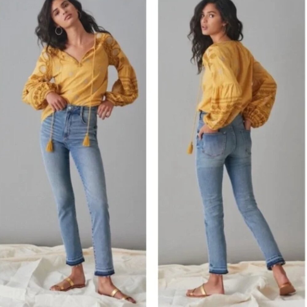 new Anthropologie Pilcro High Rise Cigarette Jeans Frayed Hem 29